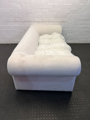 Cozy White Fabric Couch with Classic Curved Arms – Minor Wear - Needs Cover