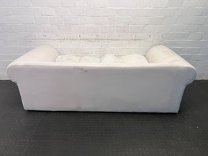 Cozy White Fabric Couch with Classic Curved Arms – Minor Wear - Needs Cover