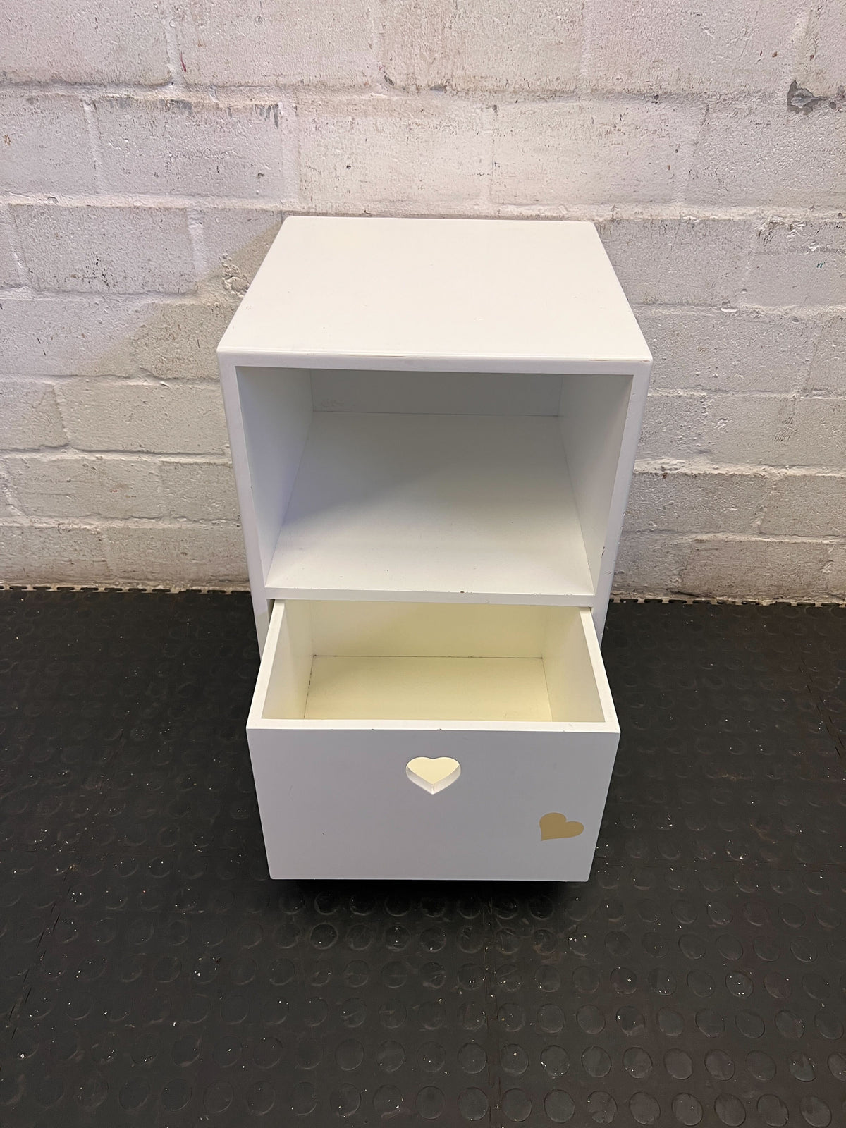Charming White Bedside Table with Heart Detail