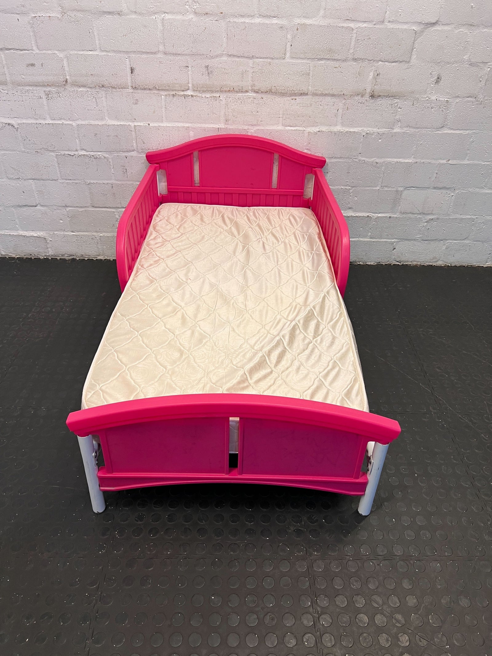 Charming Pink Plastic Toddler Bed with Mattress – Slightly Used - REDUCED