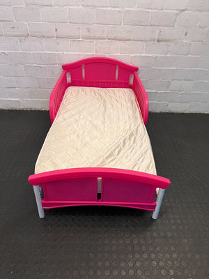 Charming Pink Plastic Toddler Bed with Mattress – Slightly Used