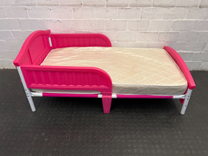 Charming Pink Plastic Toddler Bed with Mattress – Slightly Used