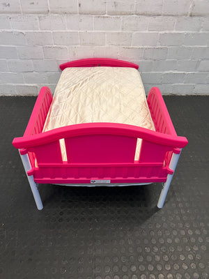 Charming Pink Plastic Toddler Bed with Mattress – Slightly Used