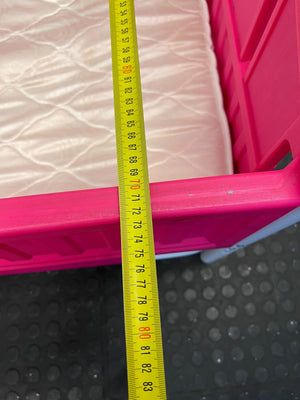 Charming Pink Plastic Toddler Bed with Mattress – Slightly Used