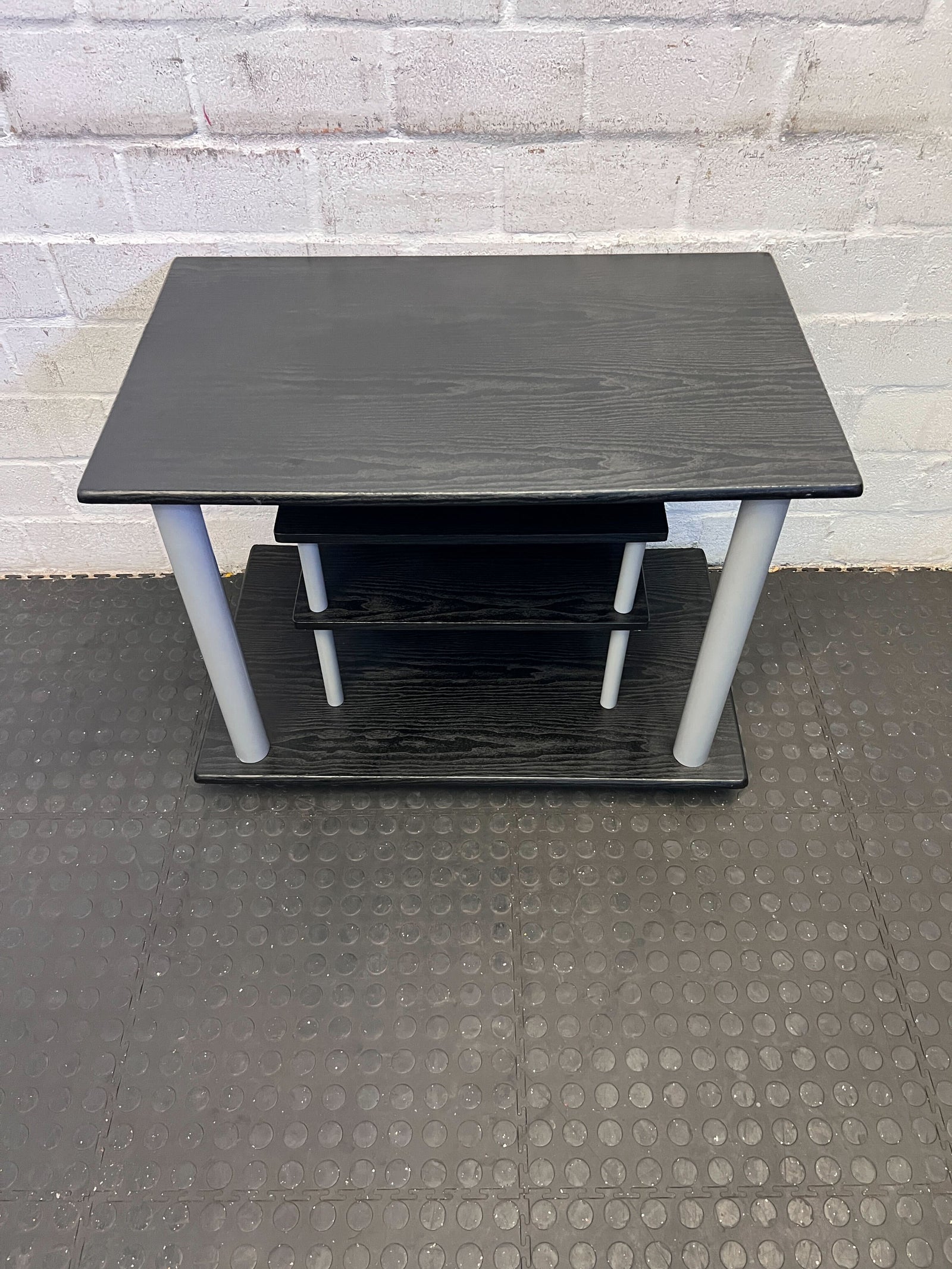 Modern Black Multimedia Stand with Silver Legs – Minor Scratches