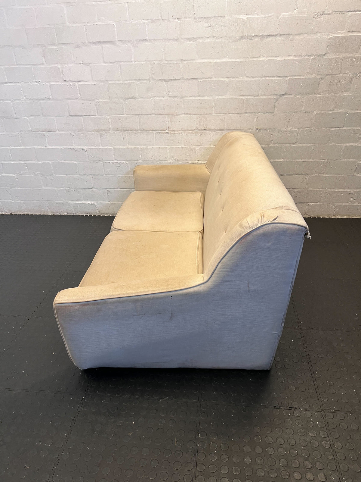 Chic Cream Upholstered 2-Seater Couch with Minor Wear - REDUCED