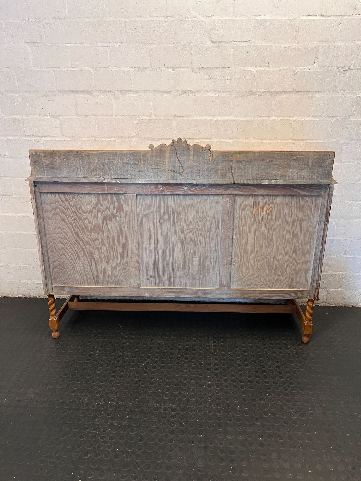 Charming Vintage Wooden Sideboard with Ornate Carving draw missing a hinges - 2ndhandwarehouse.com