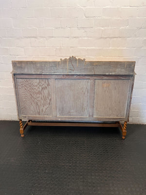 Charming Vintage Wooden Sideboard with Ornate Carving draw missing a hinges - 2ndhandwarehouse.com