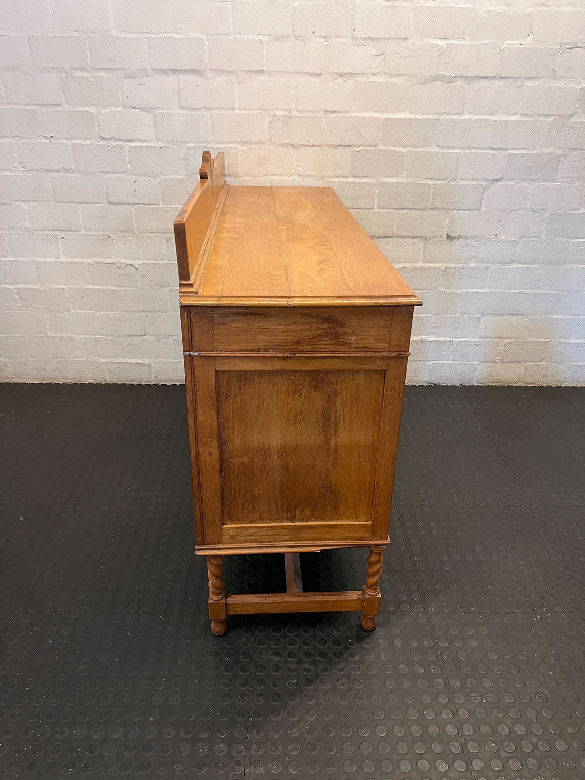 Charming Vintage Wooden Sideboard with Ornate Carving draw missing a hinges - 2ndhandwarehouse.com