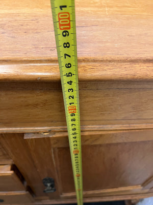 Charming Vintage Wooden Sideboard with Ornate Carving draw missing a hinges - 2ndhandwarehouse.com