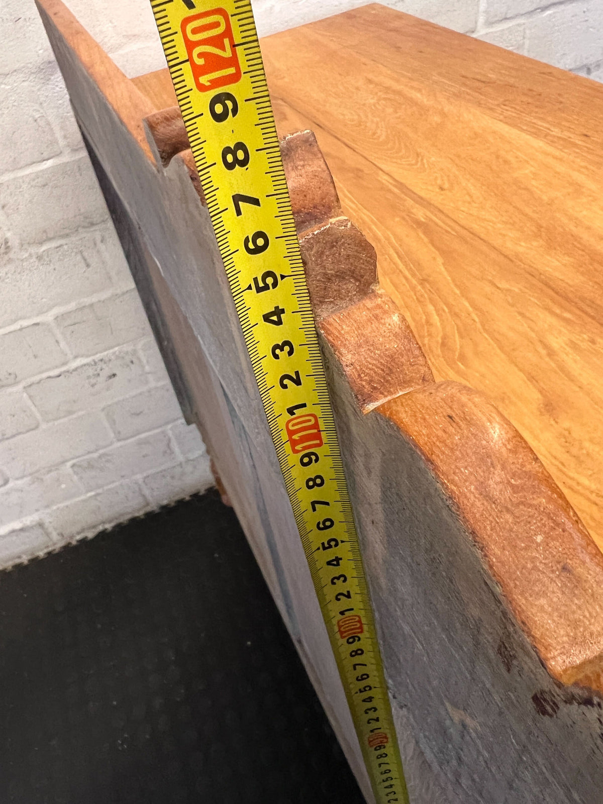 Charming Vintage Wooden Sideboard with Ornate Carving draw missing a hinges - 2ndhandwarehouse.com