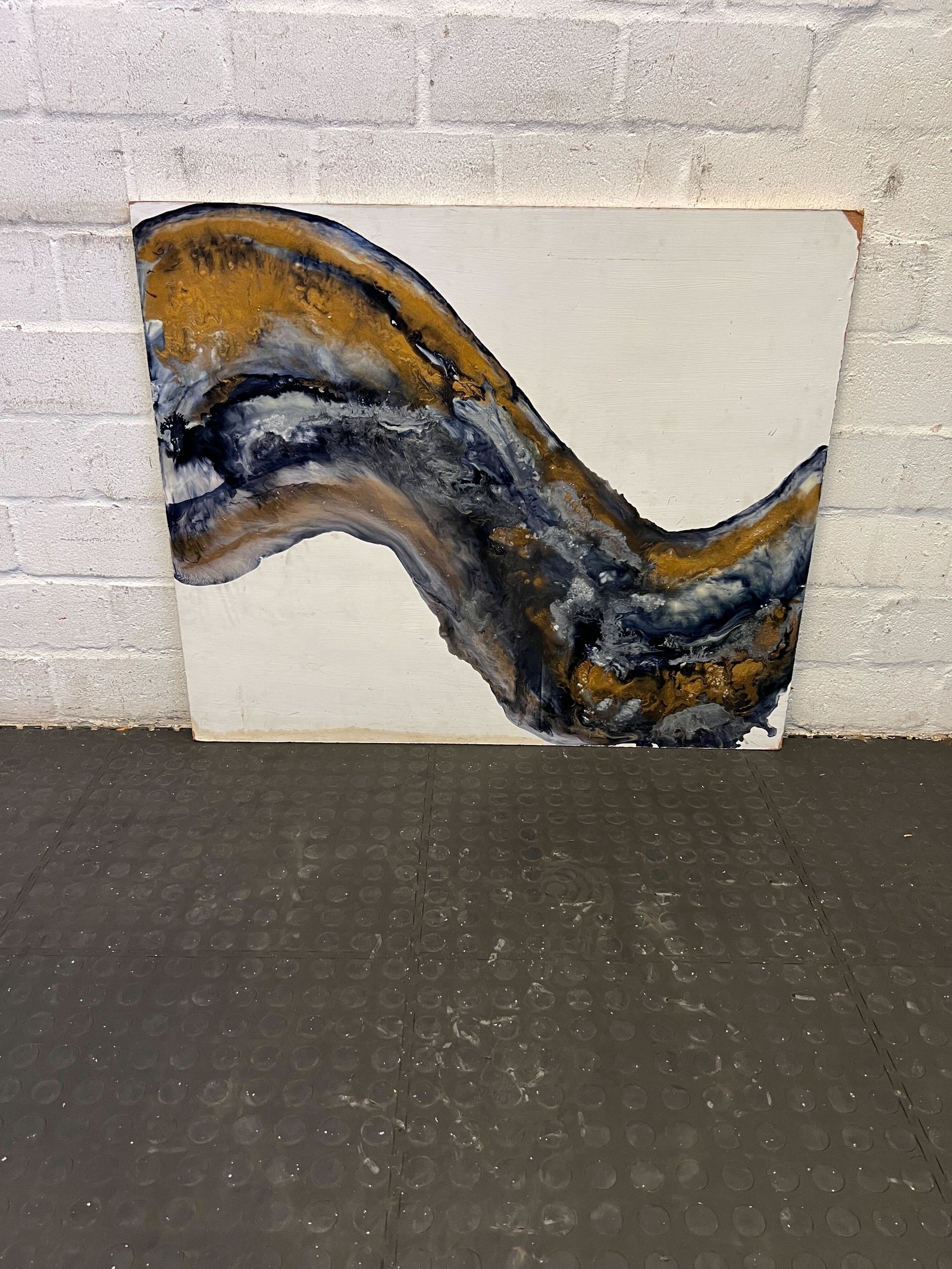 Stunning Abstract Art Piece with Gold, Blue, and White Swirls - 2ndhandwarehouse.com