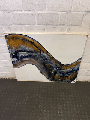 Stunning Abstract Art Piece with Gold, Blue, and White Swirls - 2ndhandwarehouse.com