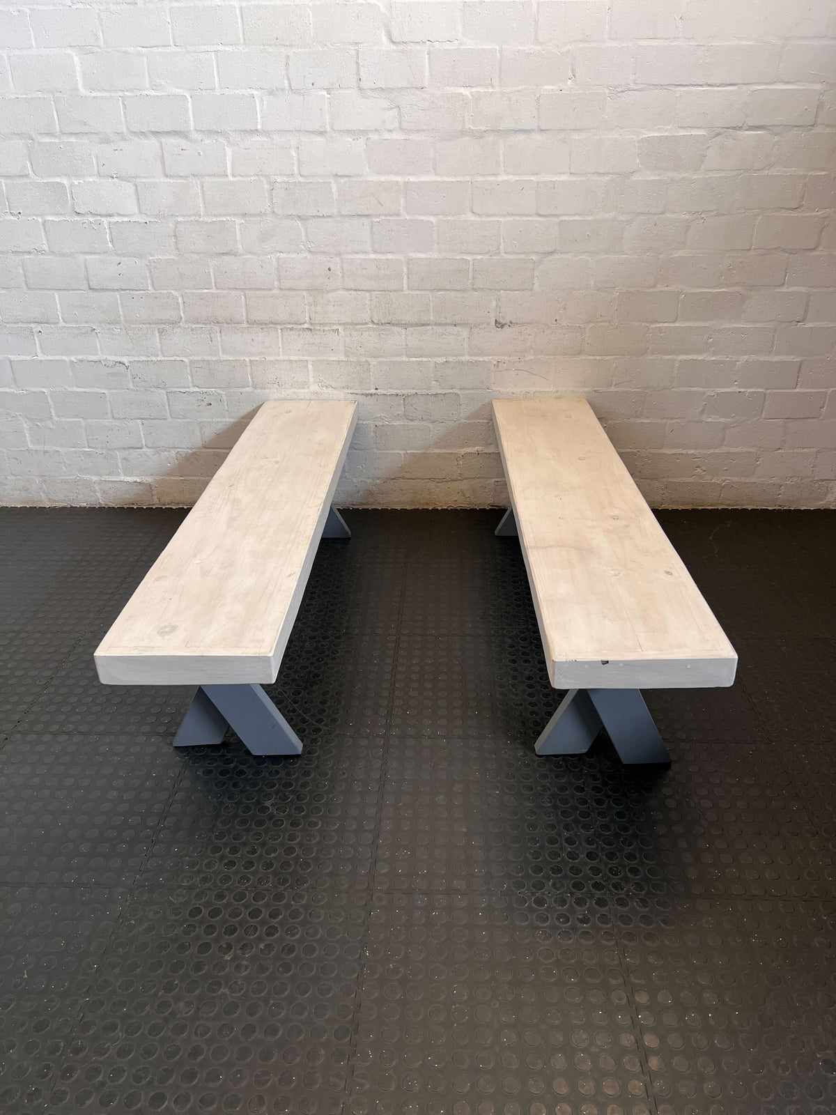 Stylish Grey X-Leg Wooden Bench