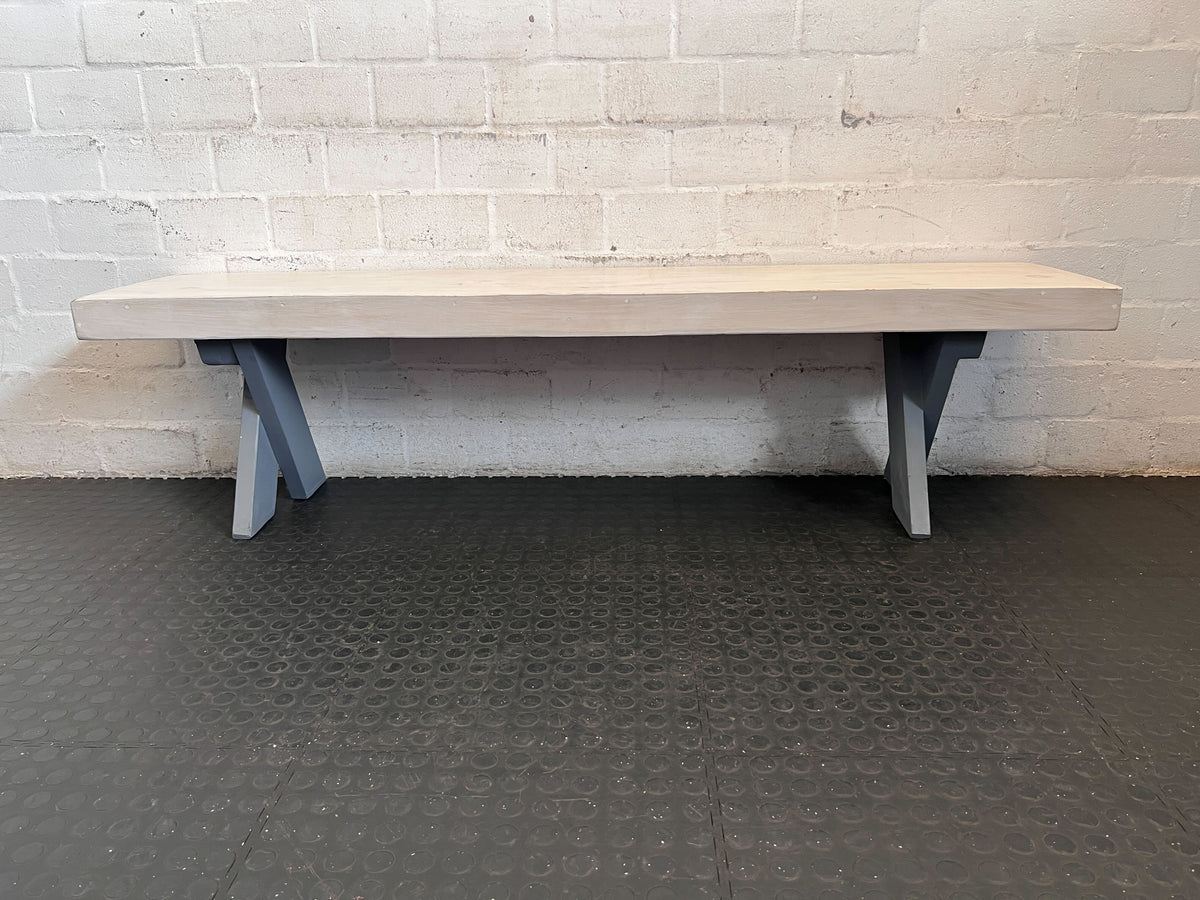 Stylish Grey X-Leg Wooden Bench