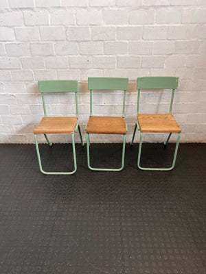 Vintage Sage Green Metal & Wood Schoolhouse Chair