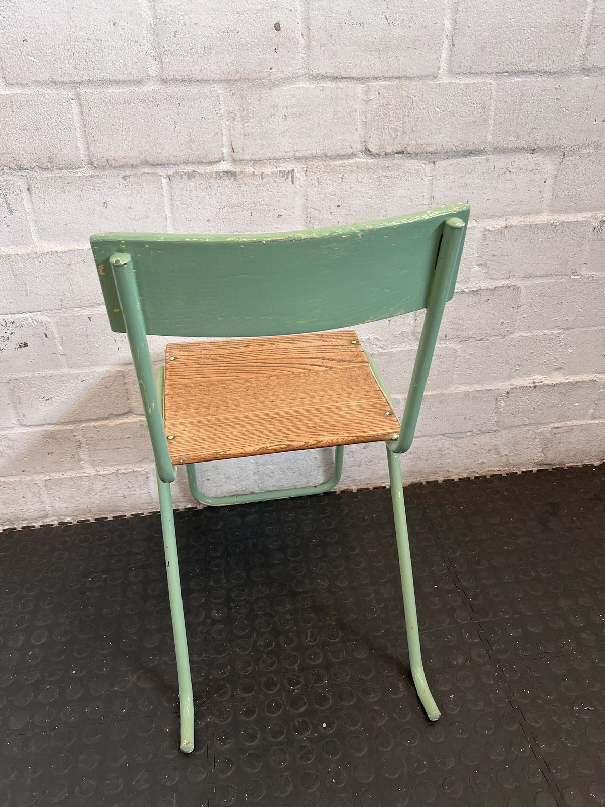 Vintage Sage Green Metal & Wood Schoolhouse Chair