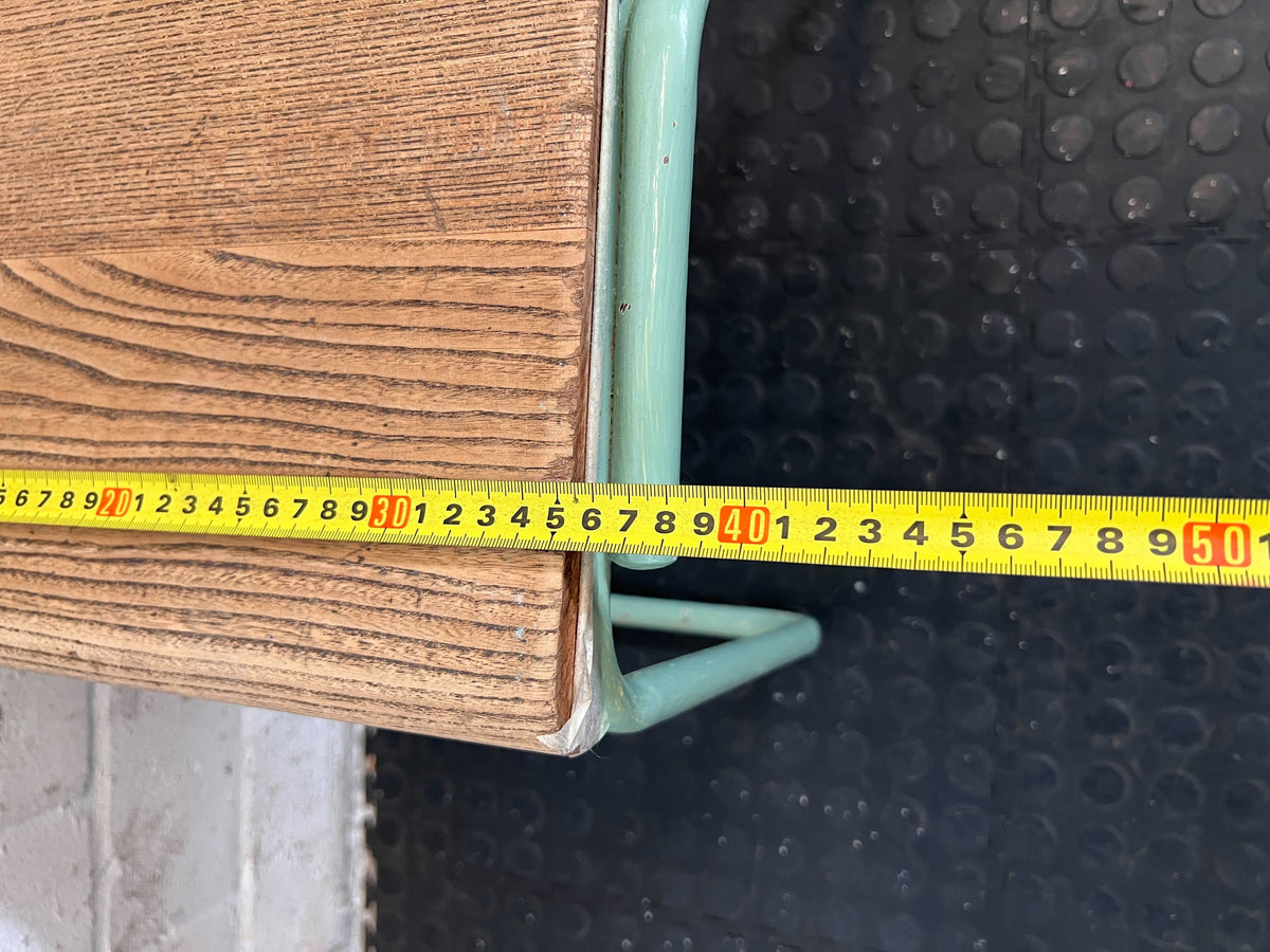 Vintage Sage Green Metal & Wood Schoolhouse Chair