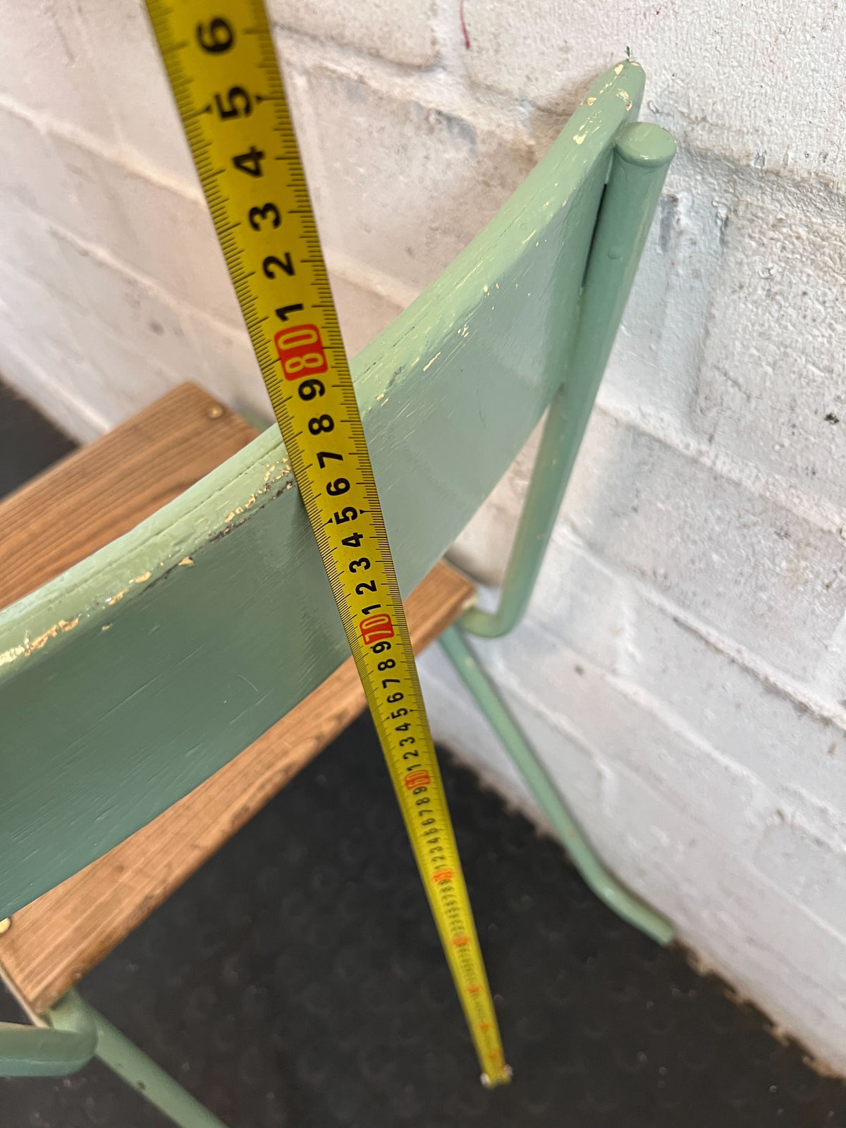 Vintage Sage Green Metal & Wood Schoolhouse Chair
