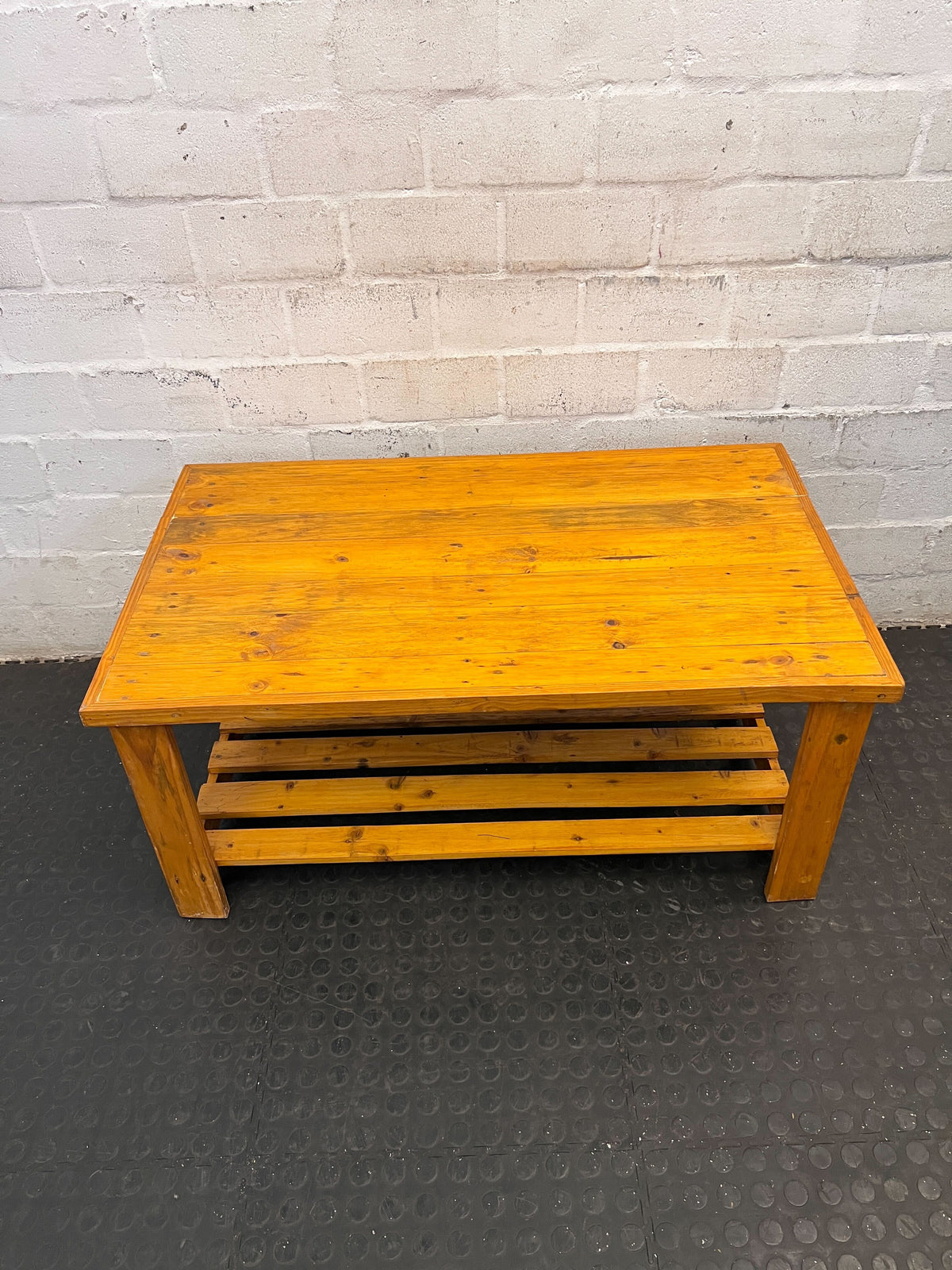 Rustic Pine Coffee Table with Slatted Storage Shelf - 2ndhandwarehouse.com