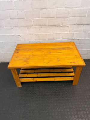 Rustic Pine Coffee Table with Slatted Storage Shelf - 2ndhandwarehouse.com
