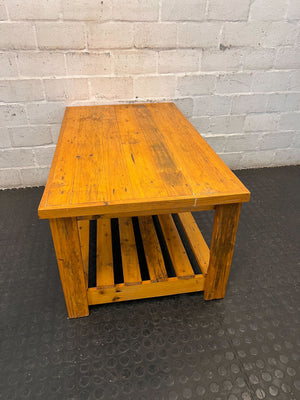 Rustic Pine Coffee Table with Slatted Storage Shelf - 2ndhandwarehouse.com