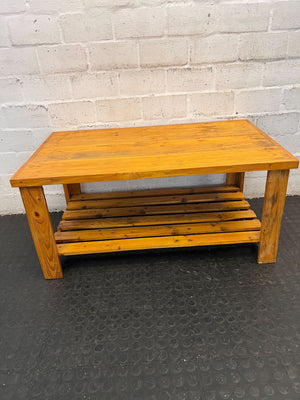 Rustic Pine Coffee Table with Slatted Storage Shelf - 2ndhandwarehouse.com