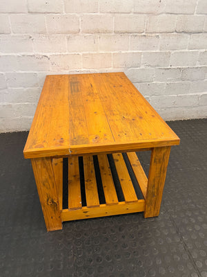 Rustic Pine Coffee Table with Slatted Storage Shelf - 2ndhandwarehouse.com