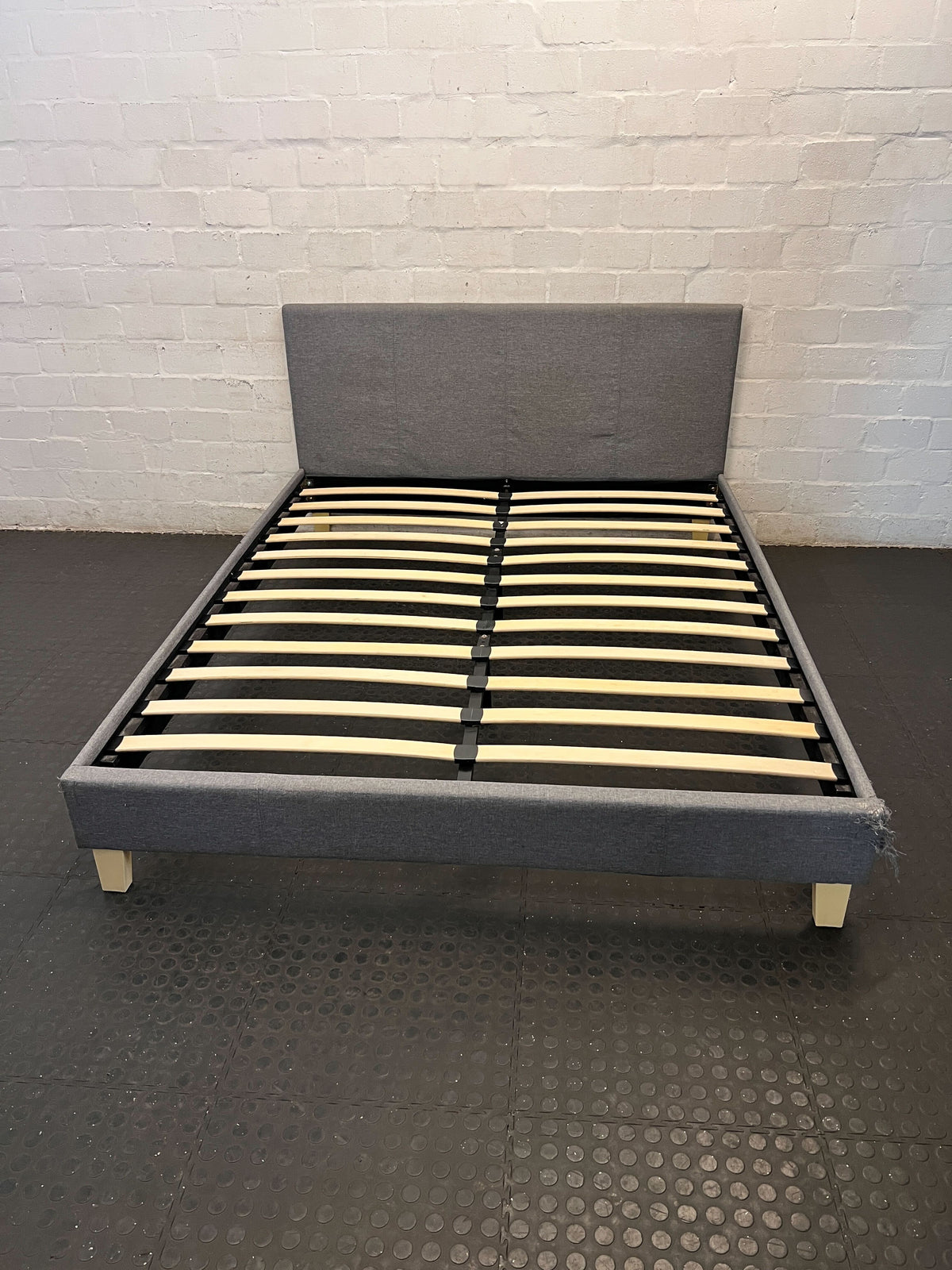 Stylish Grey Upholstered Bed Frame with Slats - 2ndhandwarehouse.com