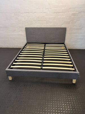 Stylish Grey Upholstered Bed Frame with Slats - 2ndhandwarehouse.com