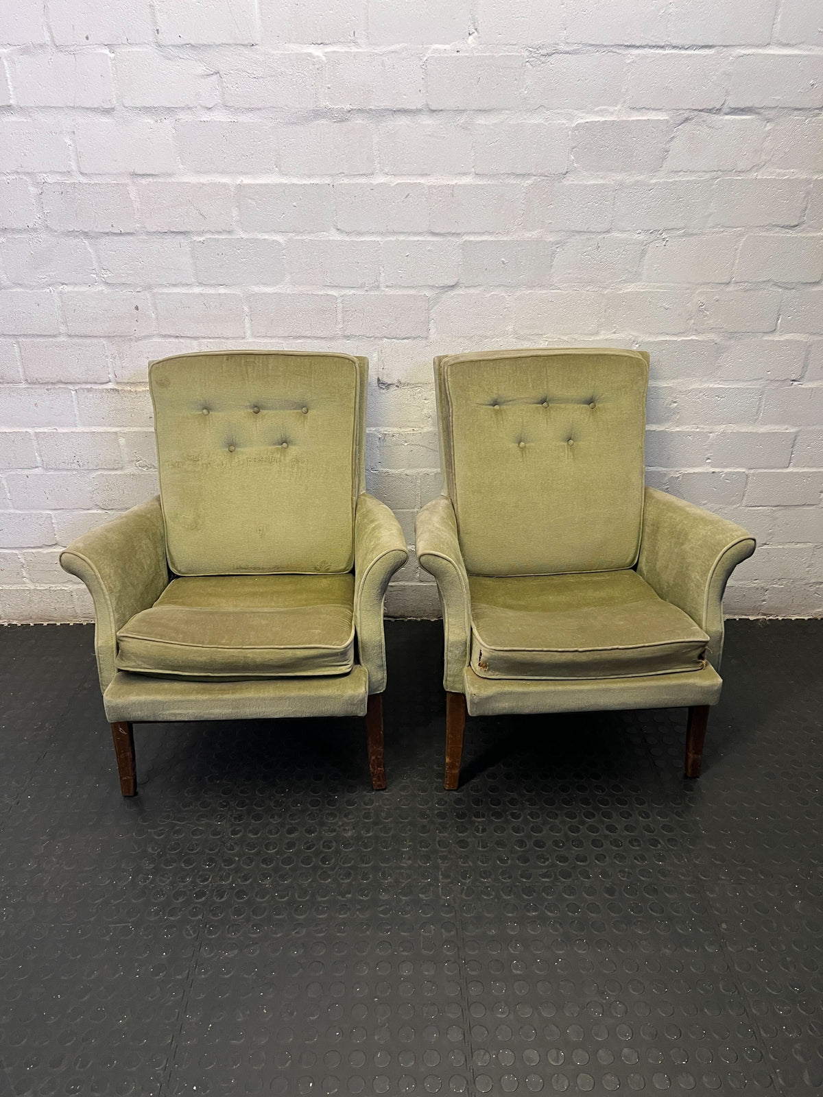 Vintage Sage Green Tufted Armchair
