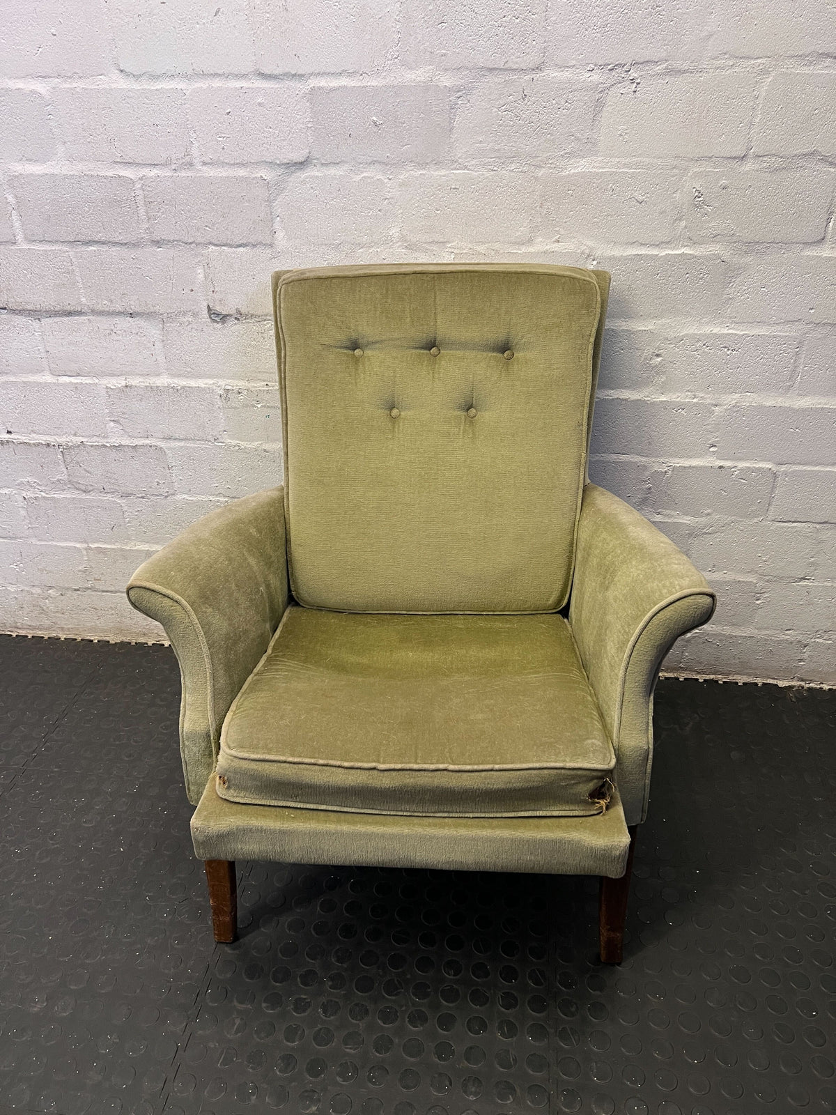 Vintage Sage Green Tufted Armchair