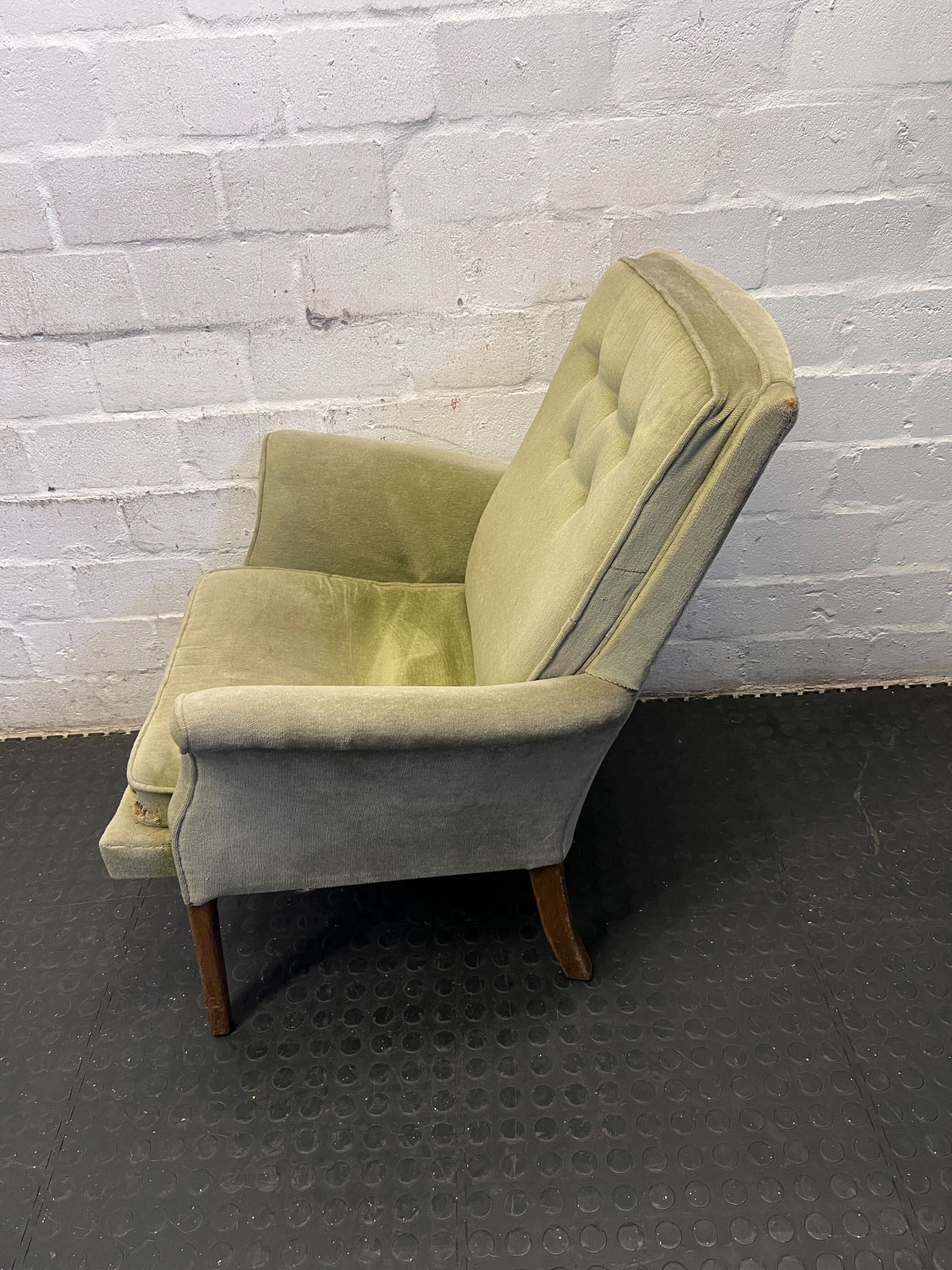 Vintage Sage Green Tufted Armchair