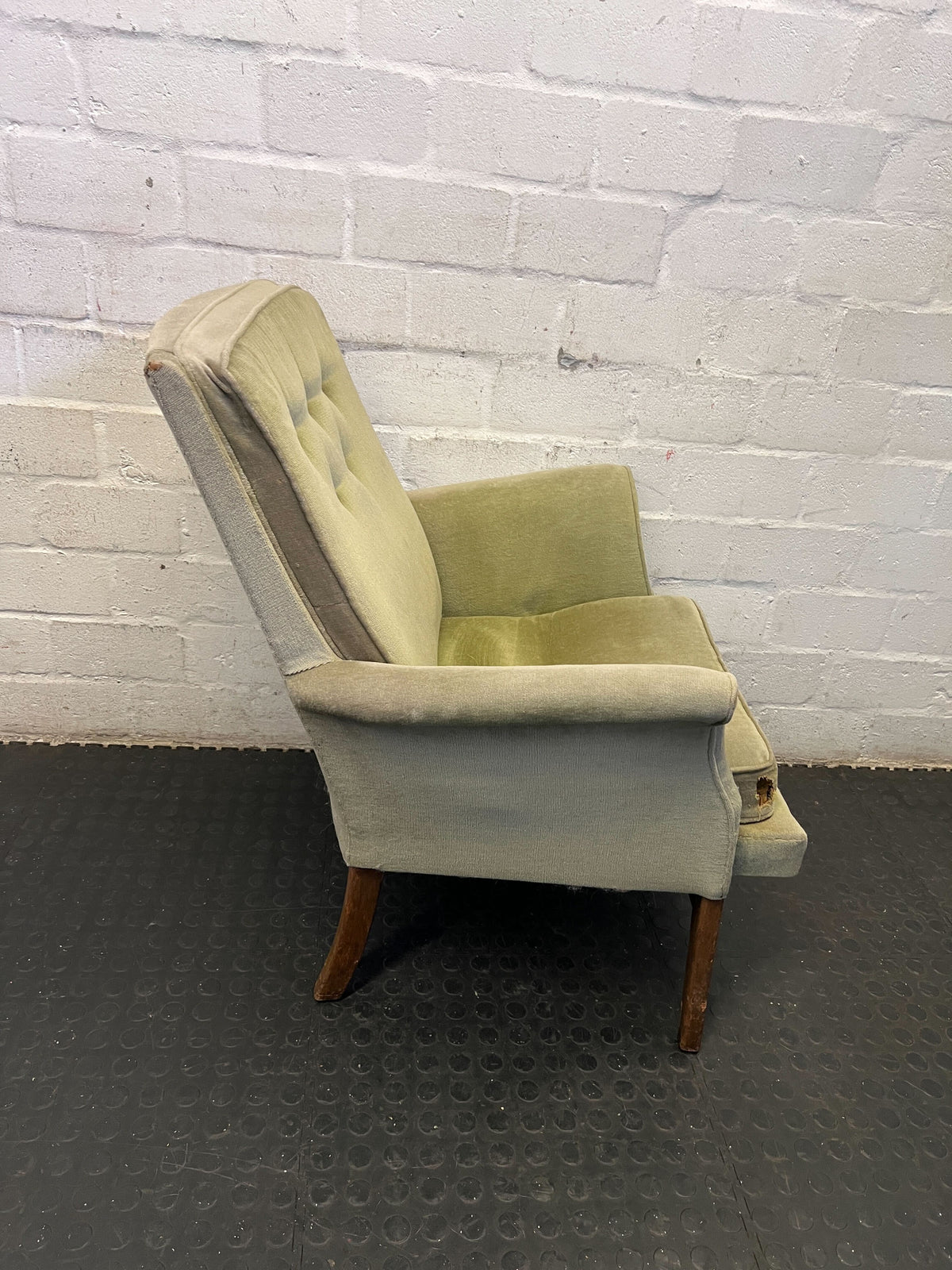 Vintage Sage Green Tufted Armchair