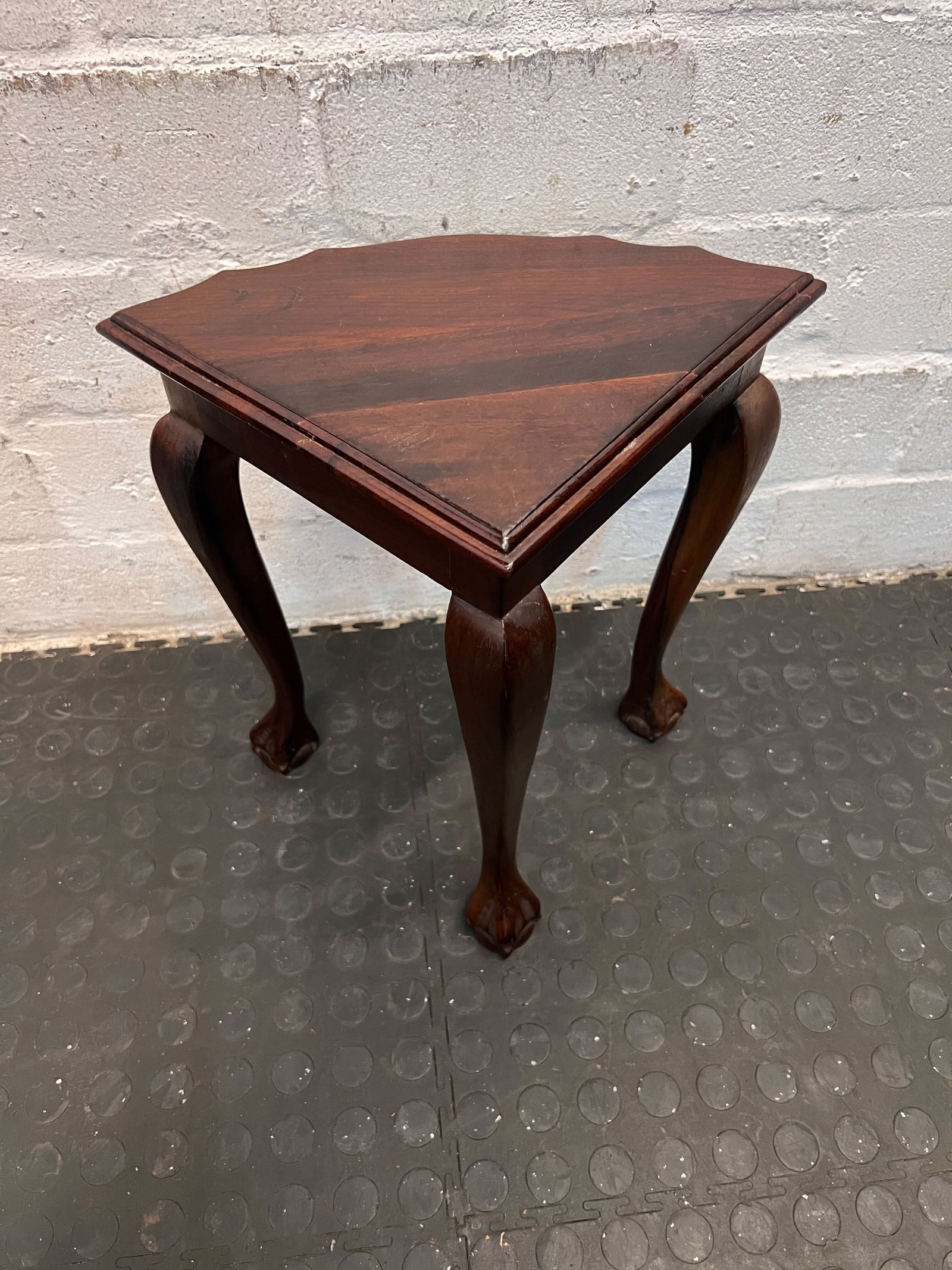Elegant Vintage Triangular Wooden Side Table with Curved Legs