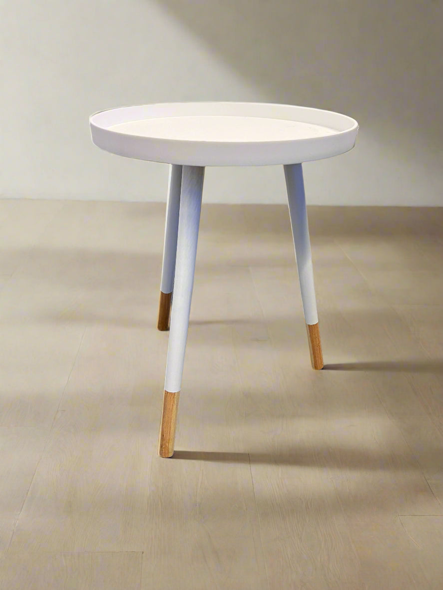 Stylish White Round Side Table with Wooden Legs