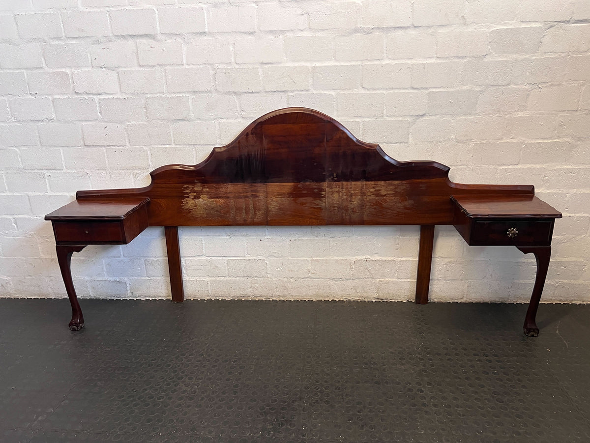 Elegant Vintage Wooden Headboard with Integrated Bedside Tables