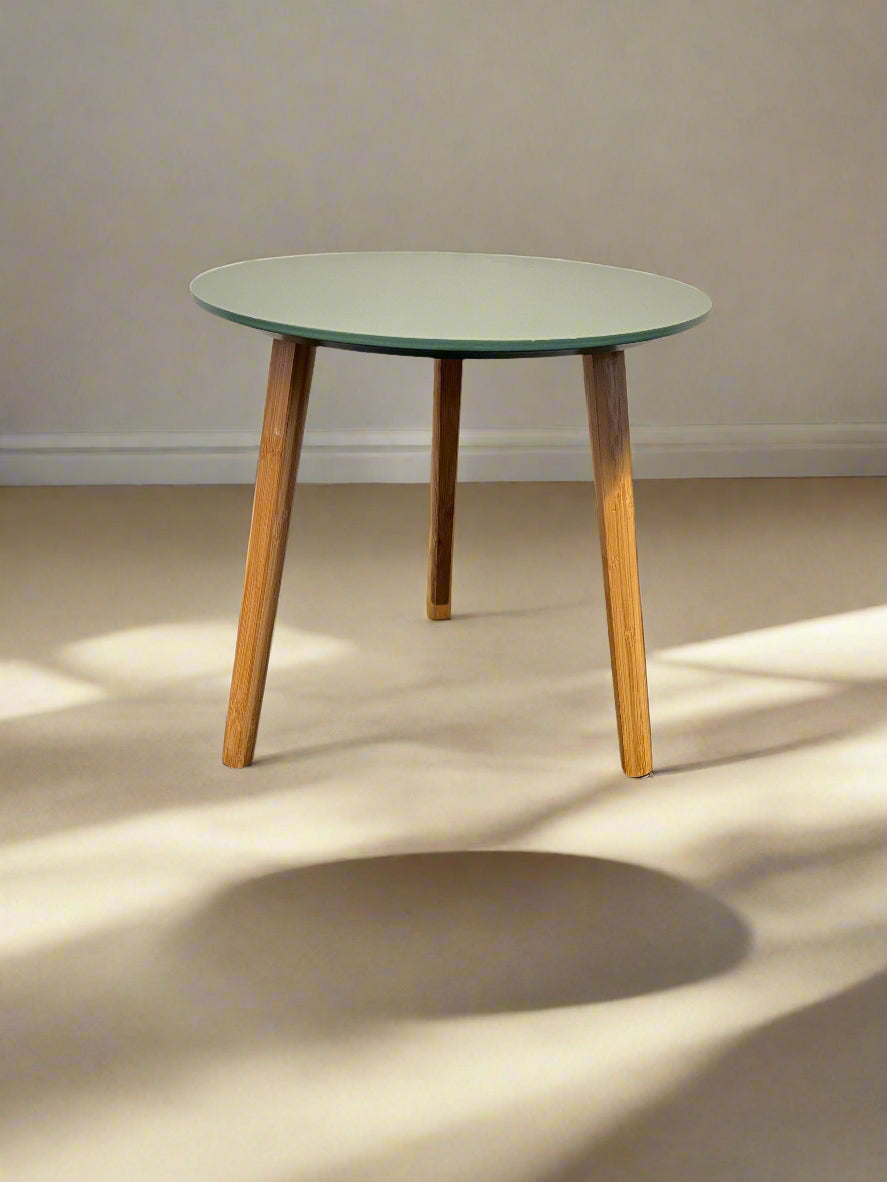 Stylish Round Green Coffee Table with Bamboo Legs