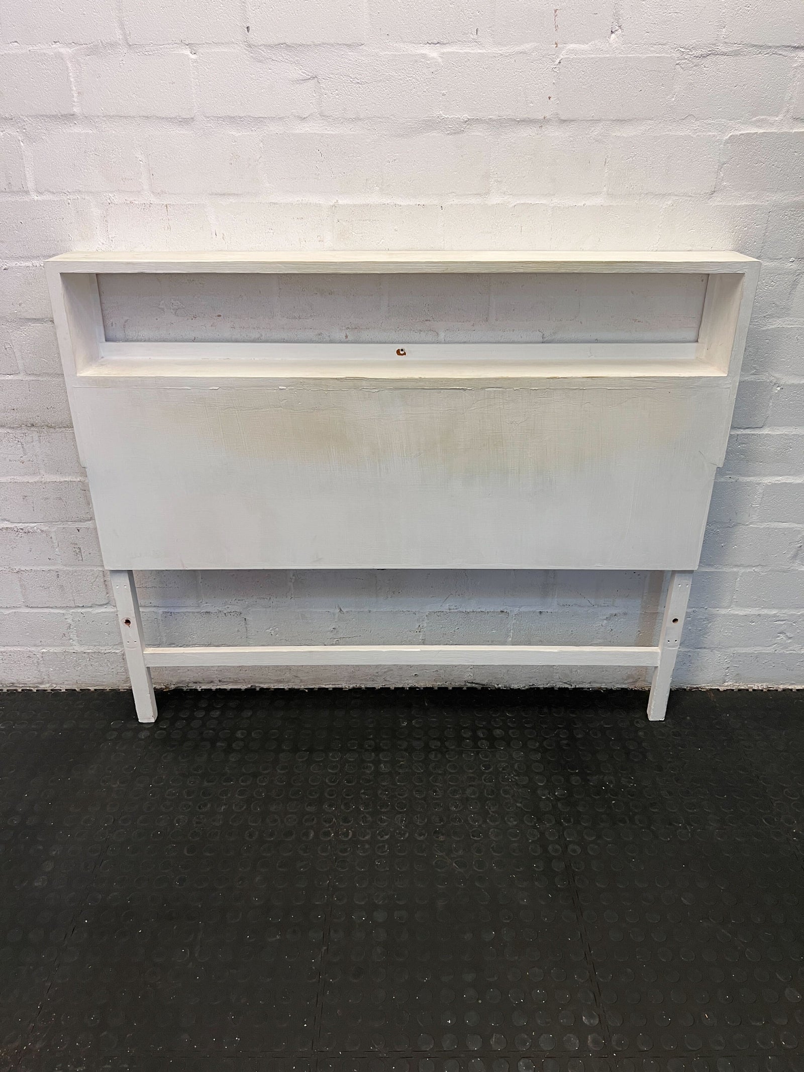 Vintage White Wooden Headboard with Built-In Shelf, Queen Size
