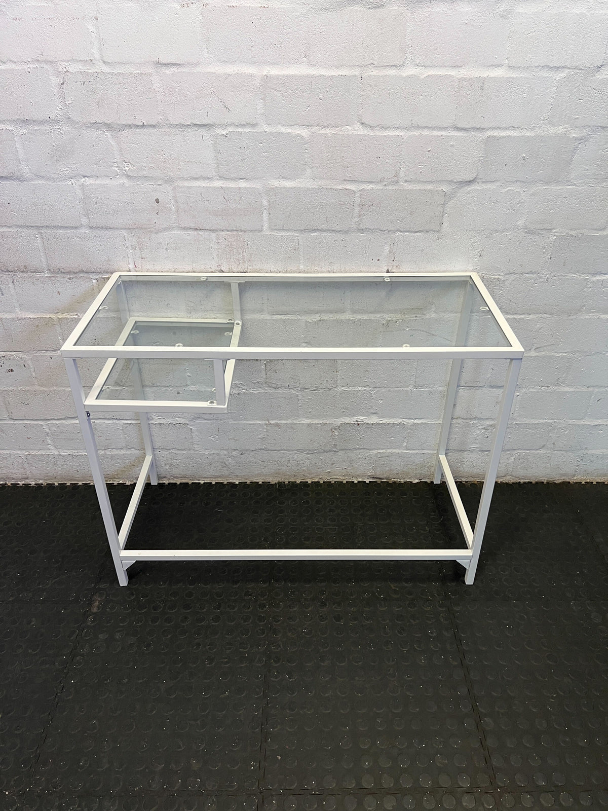 Sleek White Metal & Glass Console Table / Small Desk
