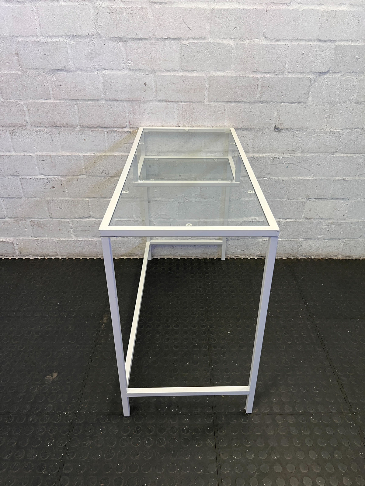 Sleek White Metal & Glass Console Table / Small Desk