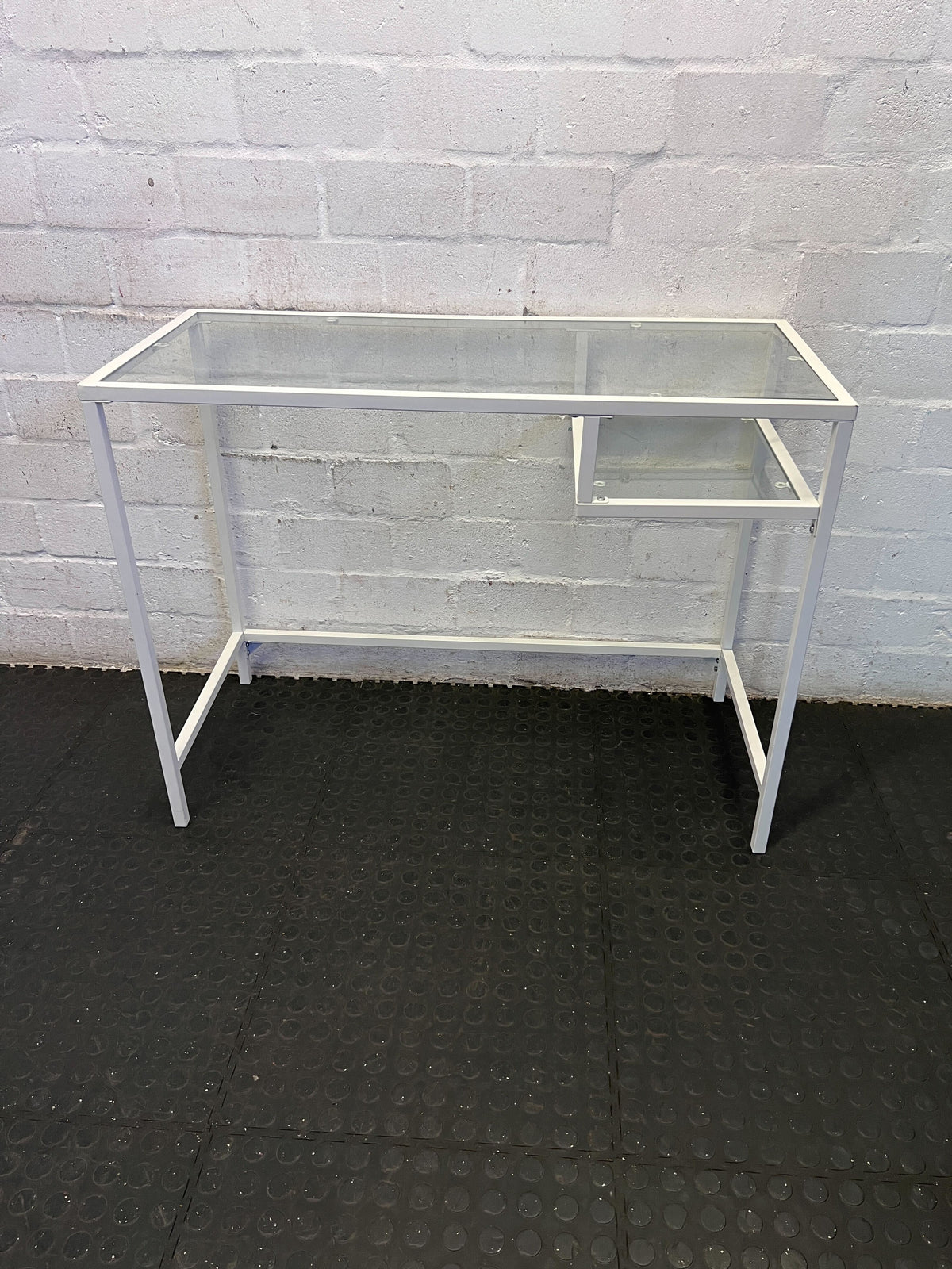 Sleek White Metal & Glass Console Table / Small Desk