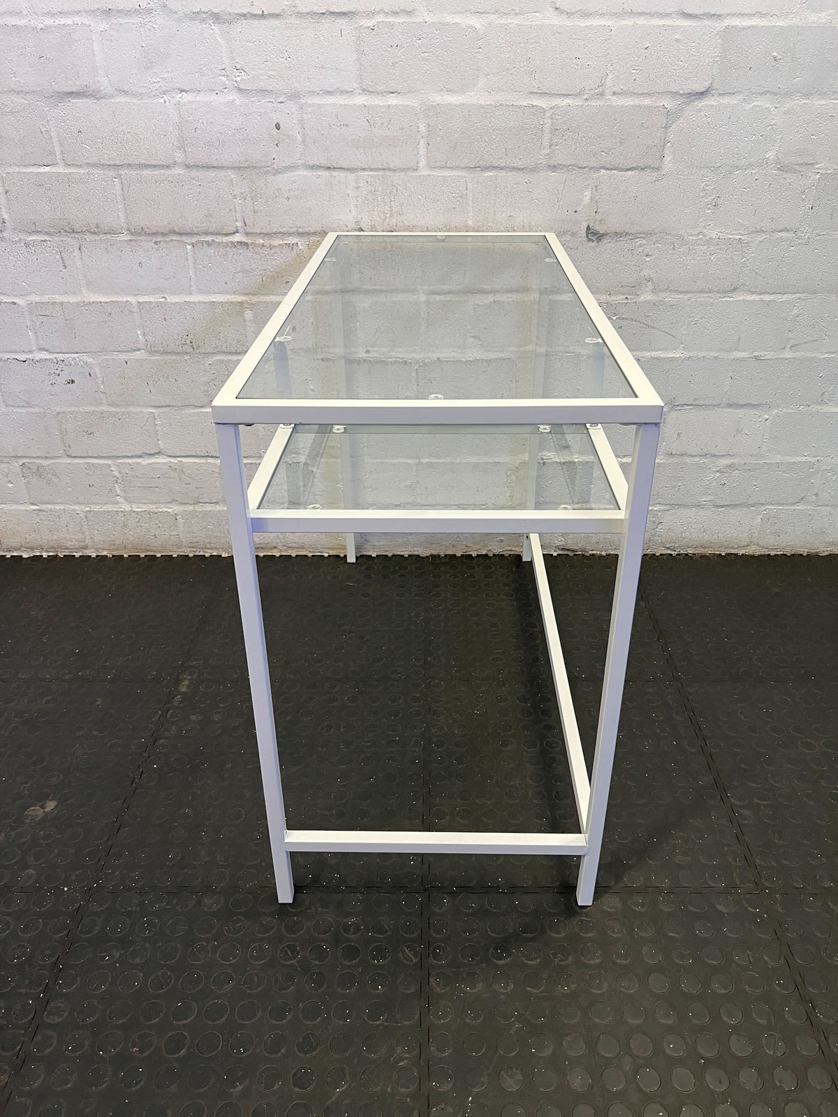 Sleek White Metal & Glass Console Table / Small Desk