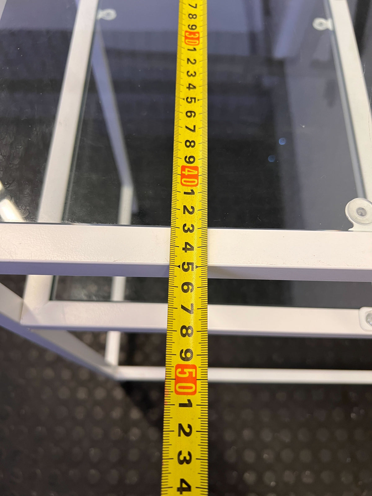 Sleek White Metal & Glass Console Table / Small Desk