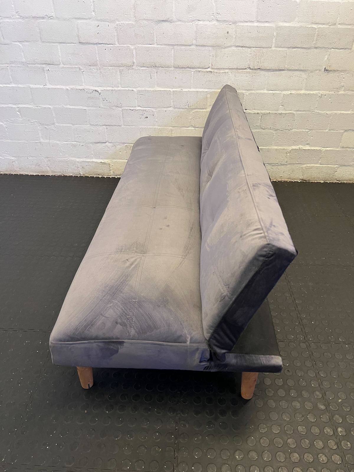 Modern Grey Velvet Sofa Bed with Wooden Legs – Slight Wear - REDUCED