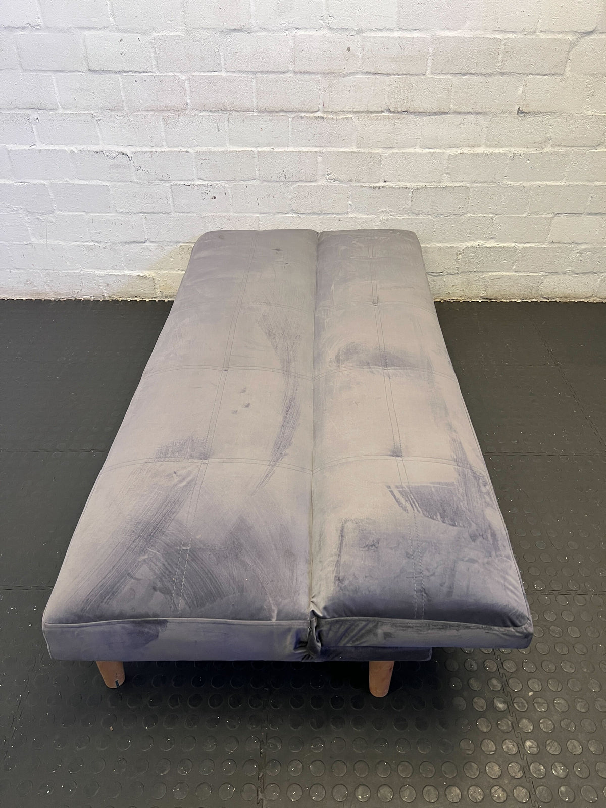 Modern Grey Velvet Sofa Bed with Wooden Legs – Slight Wear - REDUCED
