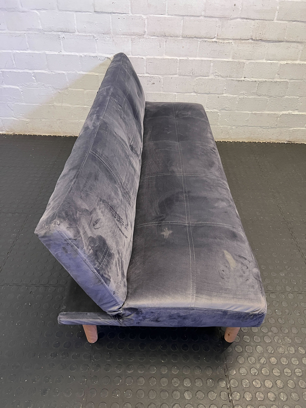 Modern Grey Velvet Sofa Bed with Wooden Legs – Slight Wear - REDUCED