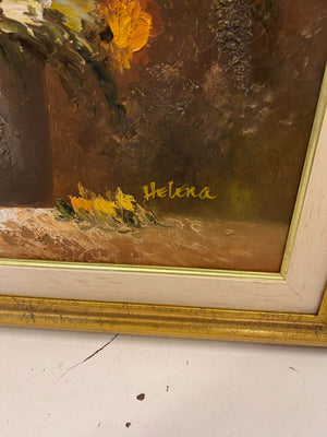 Vintage Helena Sunflower Bouquet Framed Oil Painting - 2ndhandwarehouse.com
