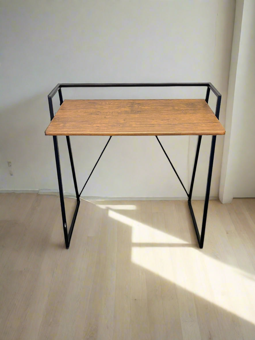 Stylish Industrial-Style Wooden Console Table with Black Metal Frame
