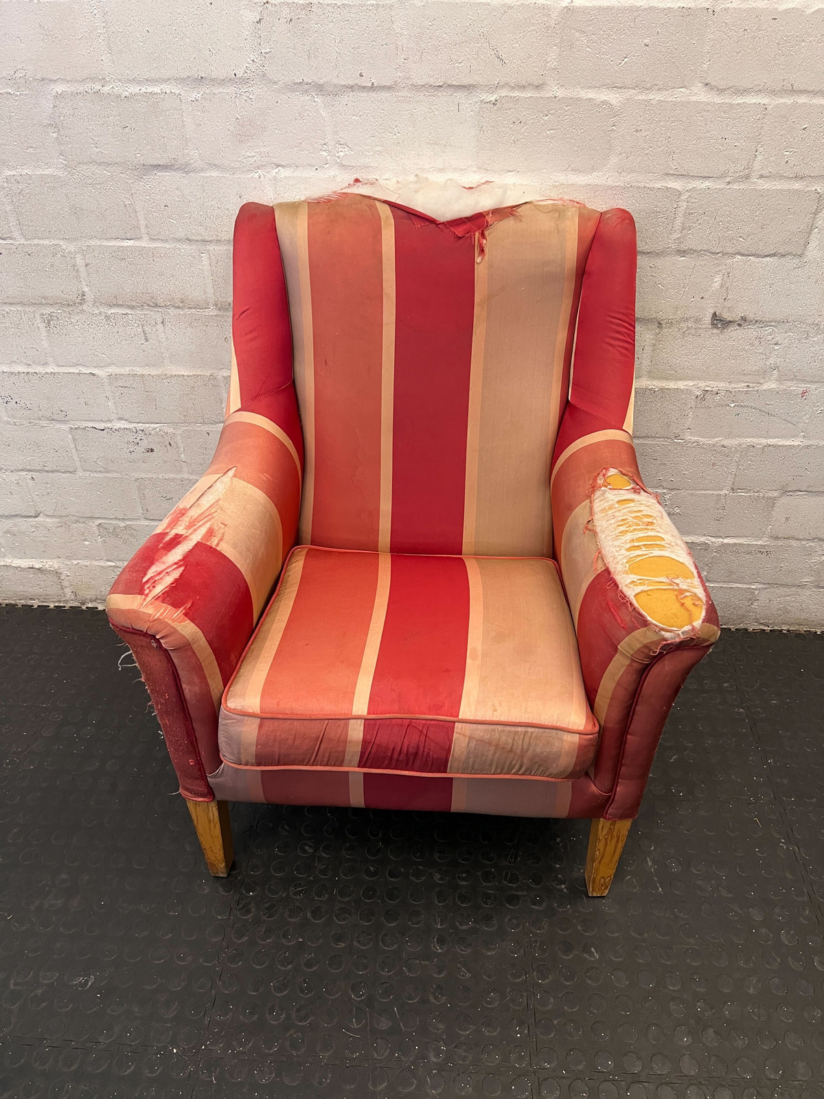 Vintage Striped Wingback Armchair - Upcycle Project - 2ndhandwarehouse.com